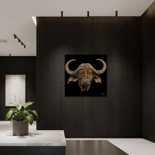 Buffalo Satin Stretched Black Canvas Print