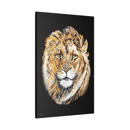 Lion Satin Stretched Black Canvas Print