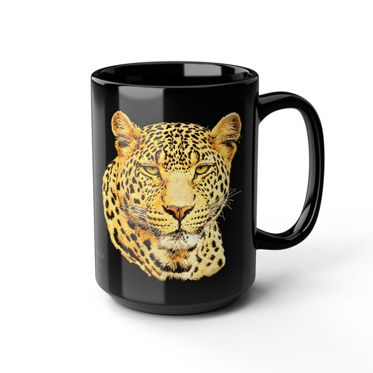 Leopard 15oz Large Black Ceramic Mug
