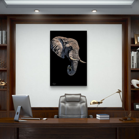 Elephant Satin Stretched Black Canvas Print