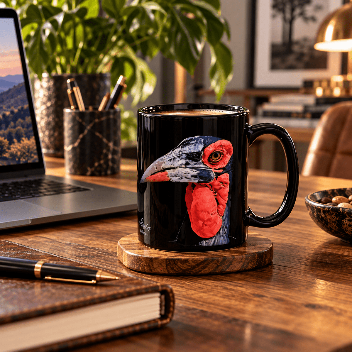 African Hornbill 15oz Large Black Ceramic Mug - HD Printing