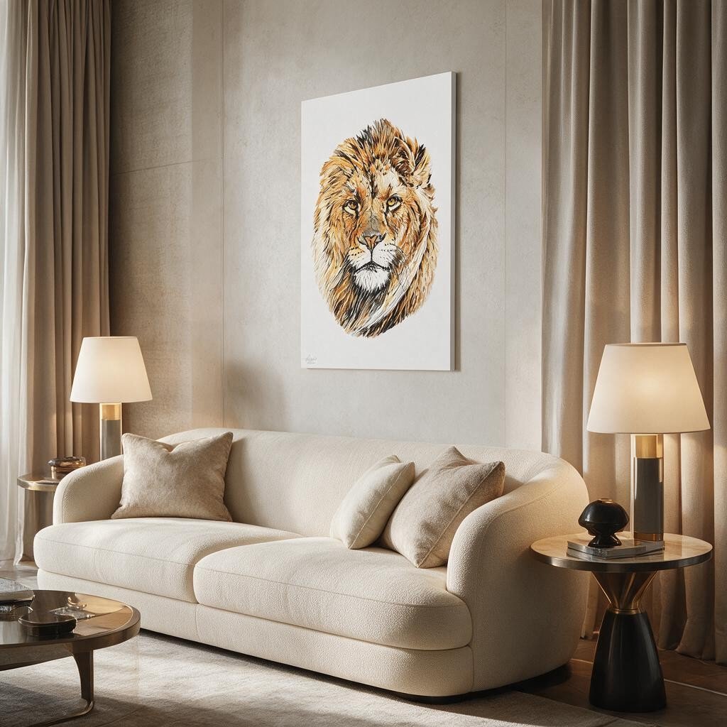 Lion Satin Stretched Canvas Print - HD Printing