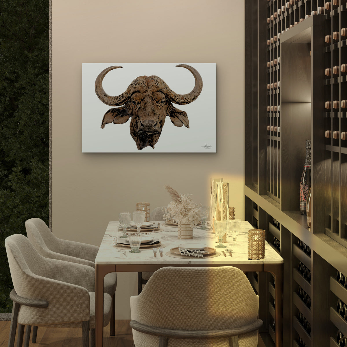 Cape Buffalo Satin Stretched Canvas Print