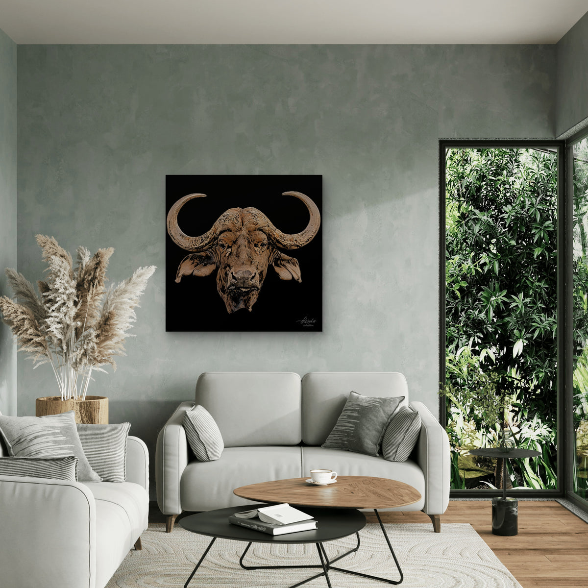Buffalo Satin Stretched Black Canvas Print