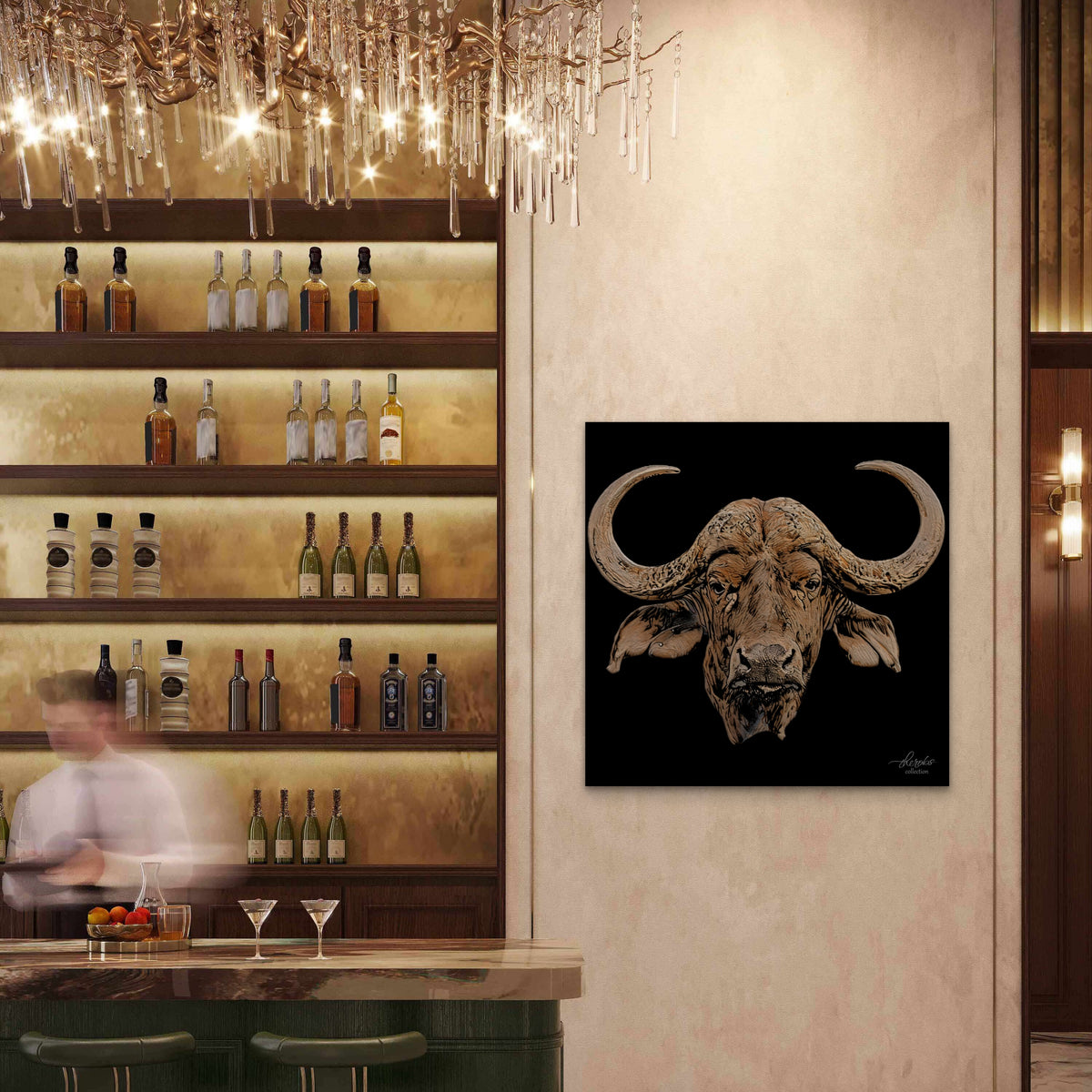 Buffalo Satin Stretched Black Canvas Print