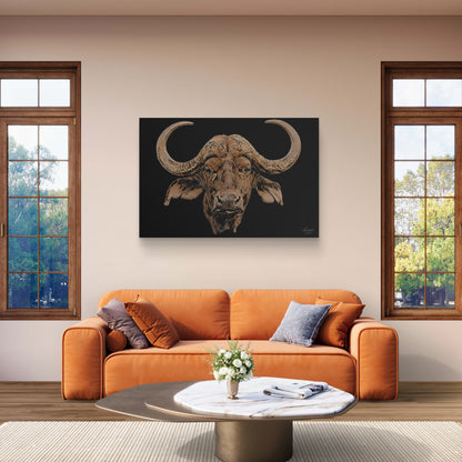 Buffalo Satin Stretched Black Canvas Print