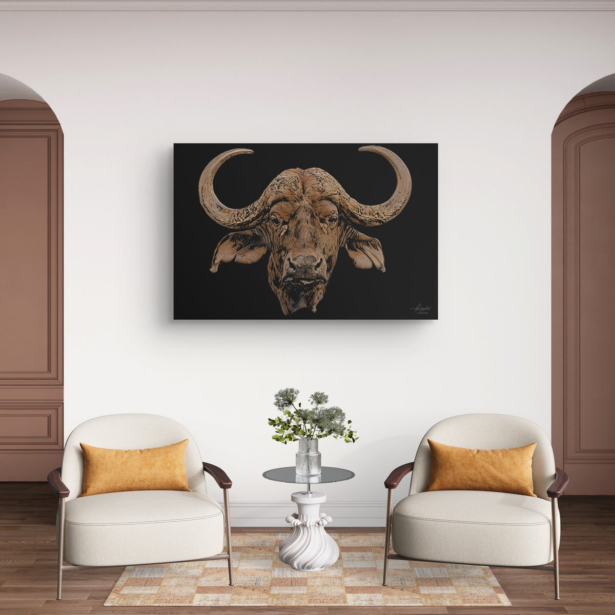 Buffalo Satin Stretched Black Canvas Print