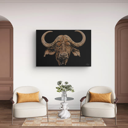 Buffalo Satin Stretched Black Canvas Print