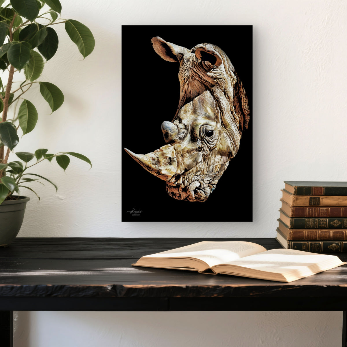 Rhino Satin Stretched Black Canvas Print