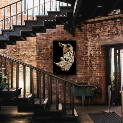 Rhino Satin Stretched Black Canvas Print