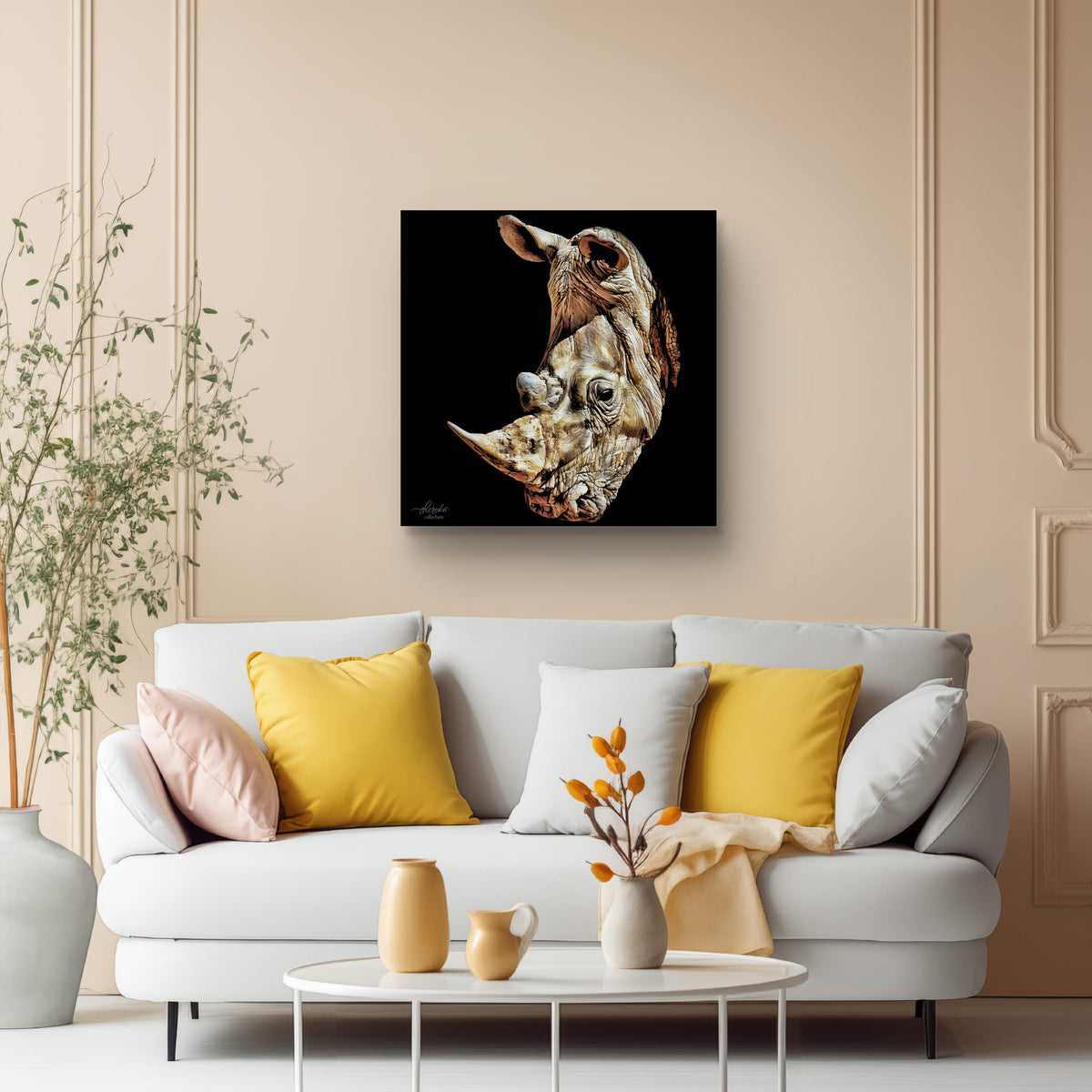 Rhino Satin Stretched Black Canvas Print