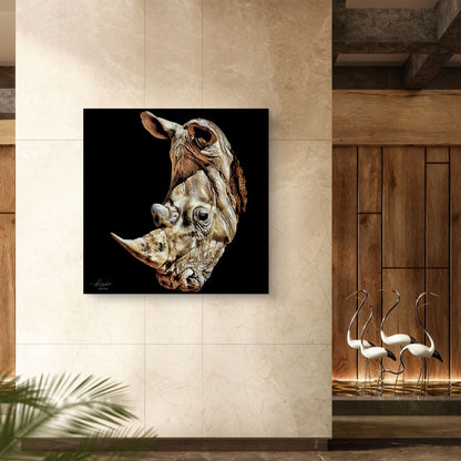 Rhino Satin Stretched Black Canvas Print