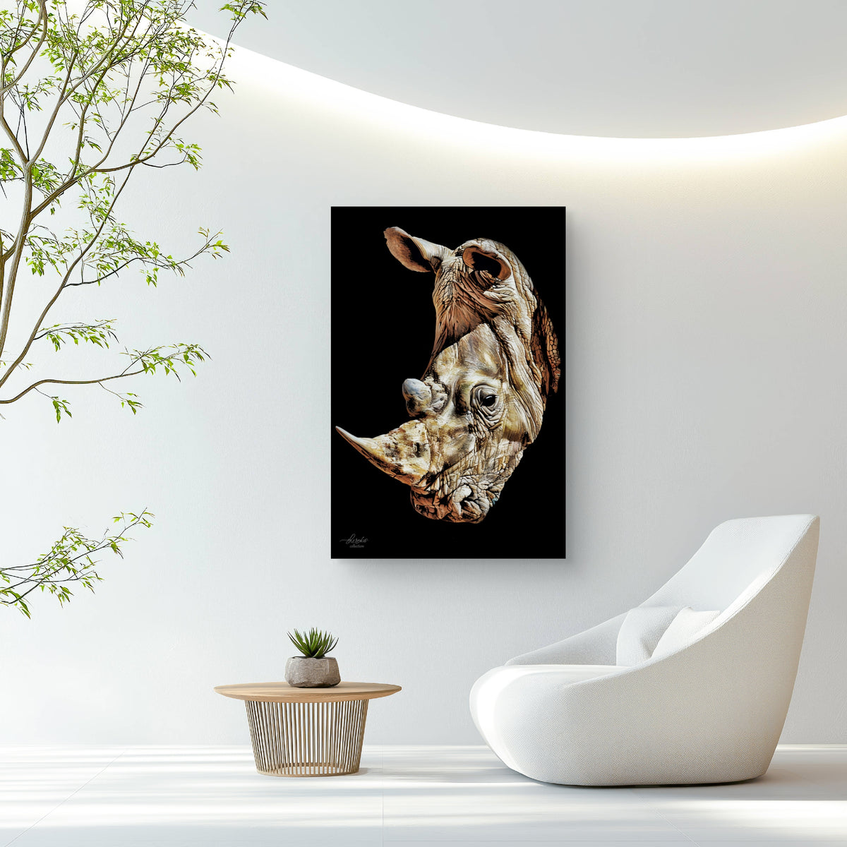 Rhino Satin Stretched Black Canvas Print
