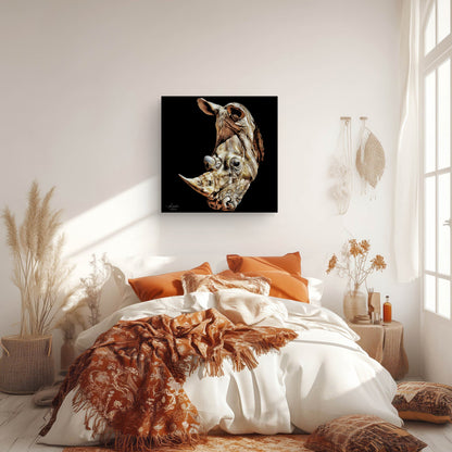 Rhino Satin Stretched Black Canvas Print