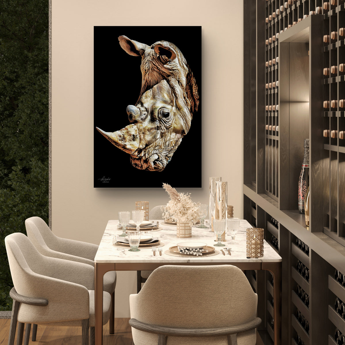 Rhino Satin Stretched Black Canvas Print