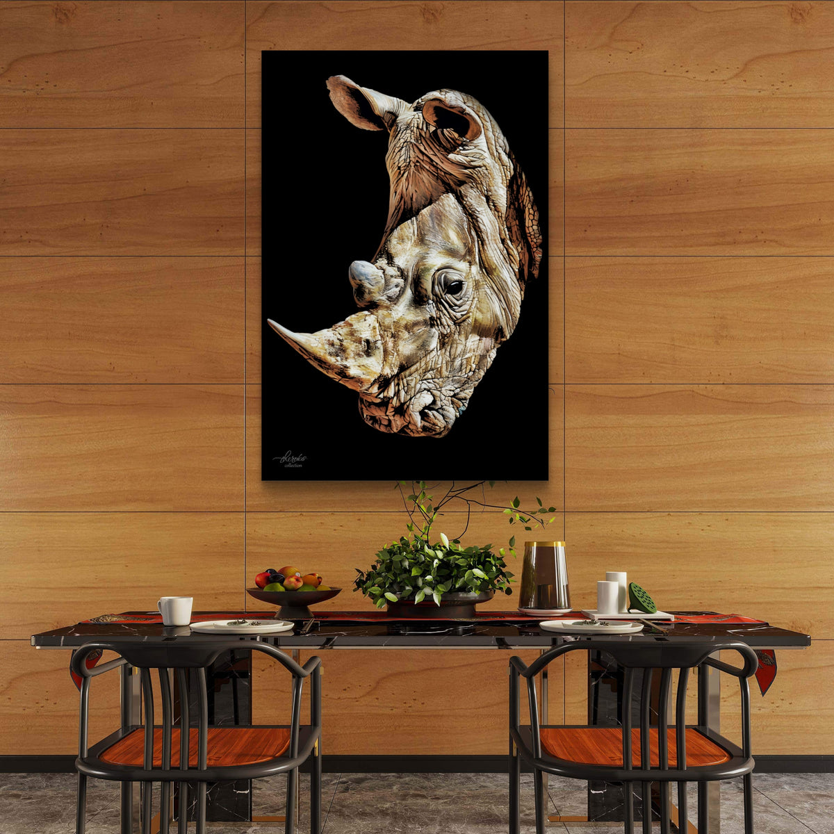 Rhino Satin Stretched Black Canvas Print
