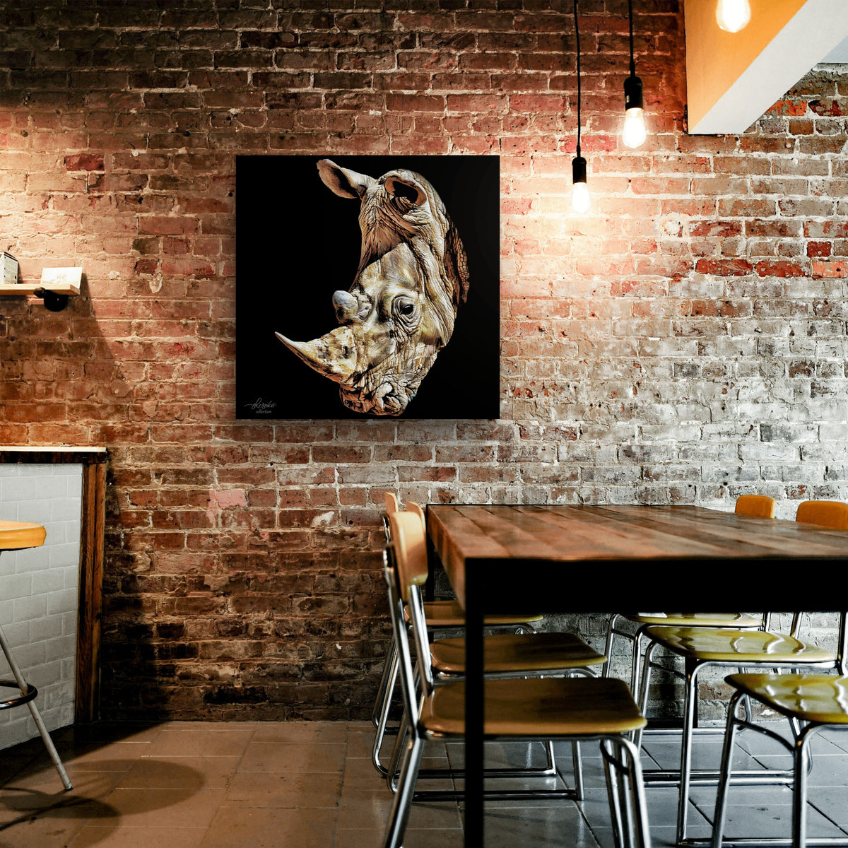 Rhino Satin Stretched Black Canvas Print