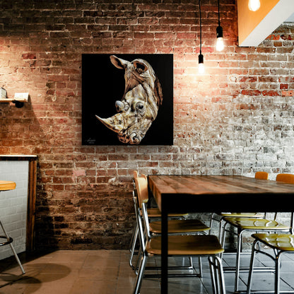 Rhino Satin Stretched Black Canvas Print