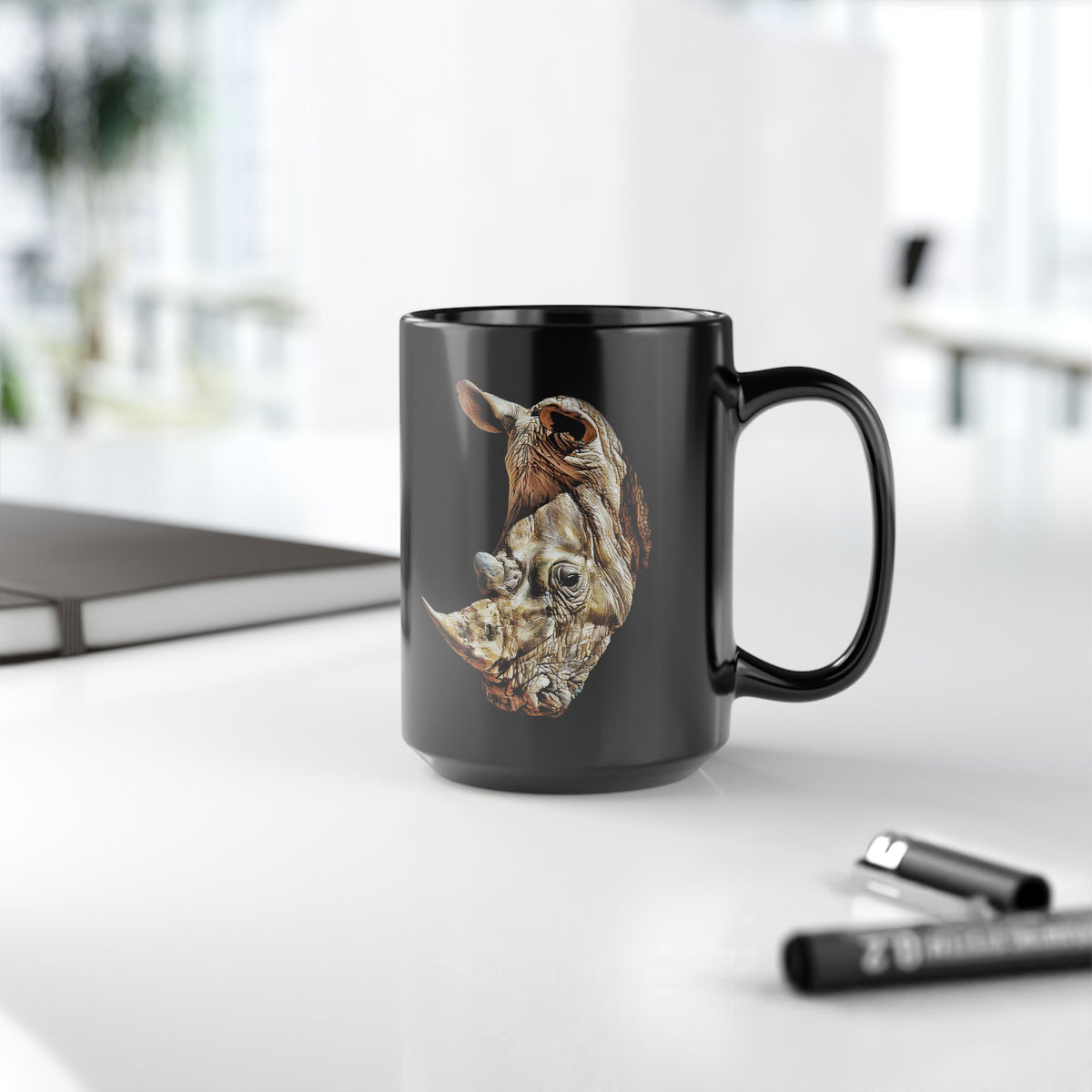 Rhino 15oz Large Black Ceramic Mug