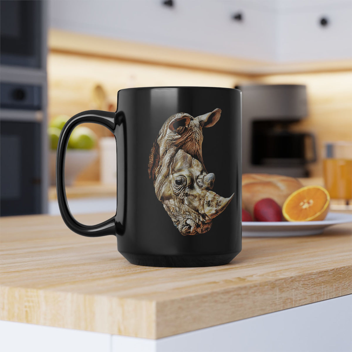 Rhino 15oz Large Black Ceramic Mug