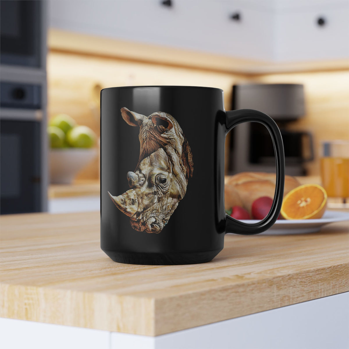 Rhino 15oz Large Black Ceramic Mug