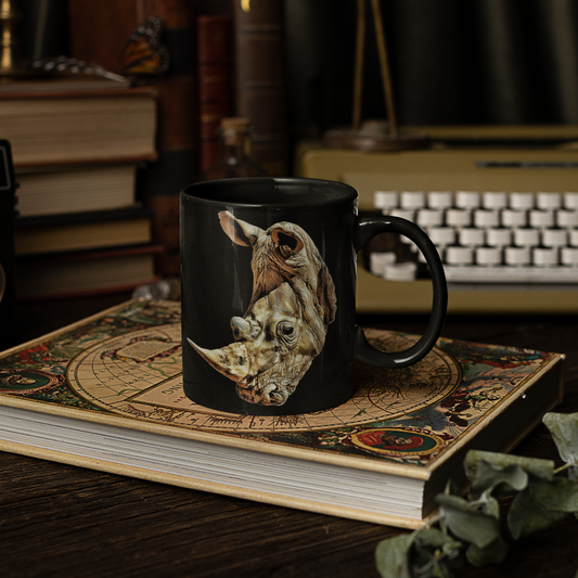Rhino 15oz Large Black Ceramic Mug