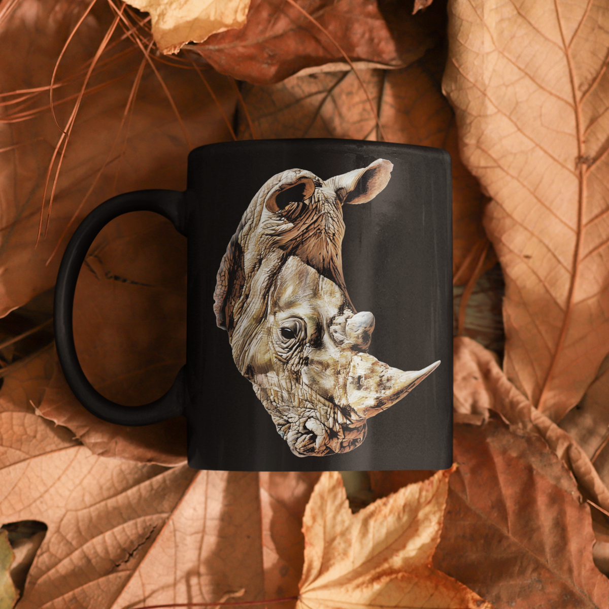 Rhino 15oz Large Black Ceramic Mug
