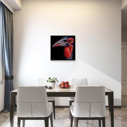 Hornbill Satin Stretched Black Canvas Print