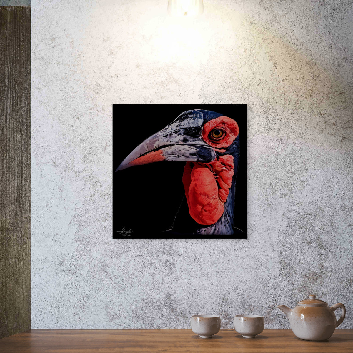 Hornbill Satin Stretched Black Canvas Print