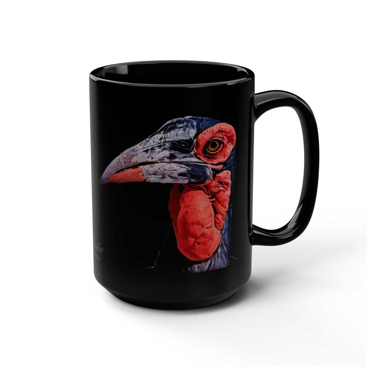 African Hornbill 15oz Large Black Ceramic Mug