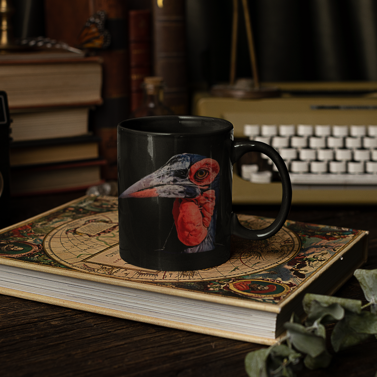 African Hornbill 15oz Large Black Ceramic Mug