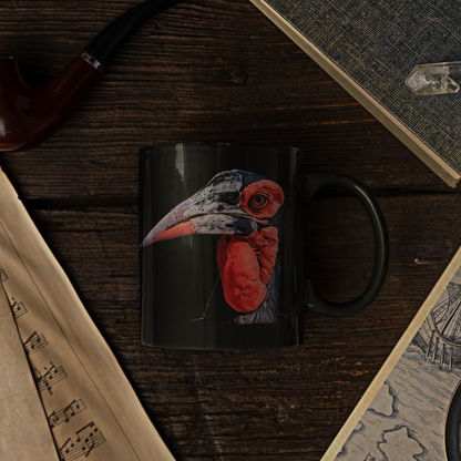 African Hornbill 15oz Large Black Ceramic Mug