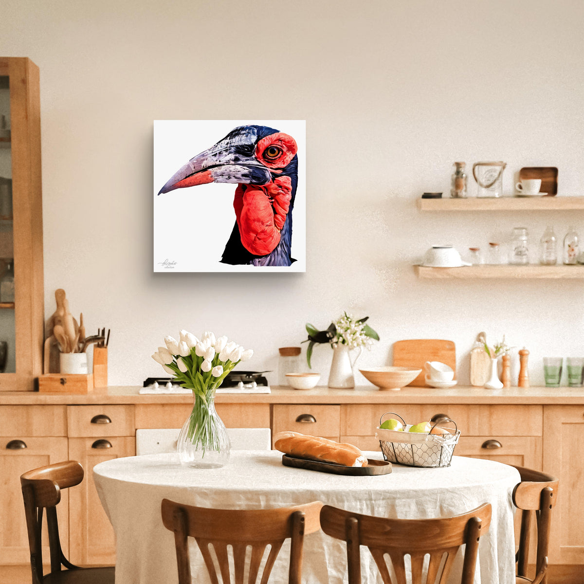 Hornbill Satin Stretched Canvas Print