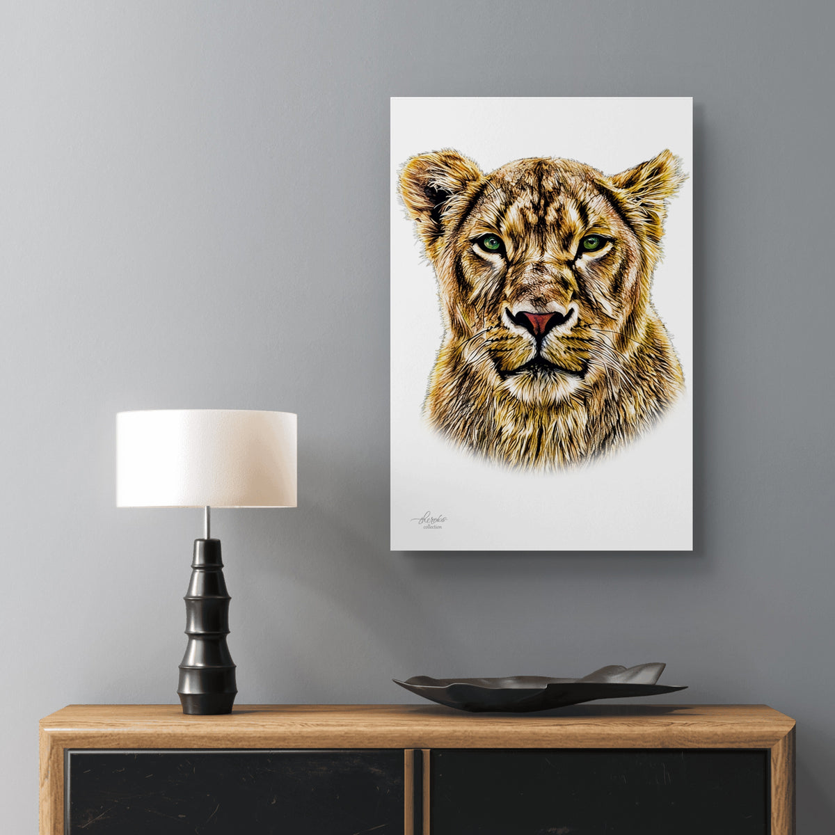 Lioness Satin Stretched Canvas Print