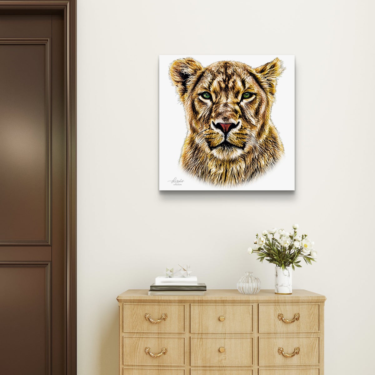 Lioness Satin Stretched Canvas Print