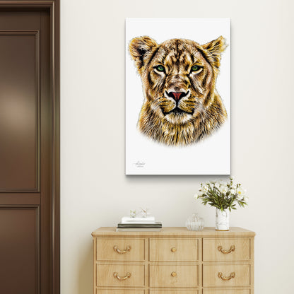 Lioness Satin Stretched Canvas Print