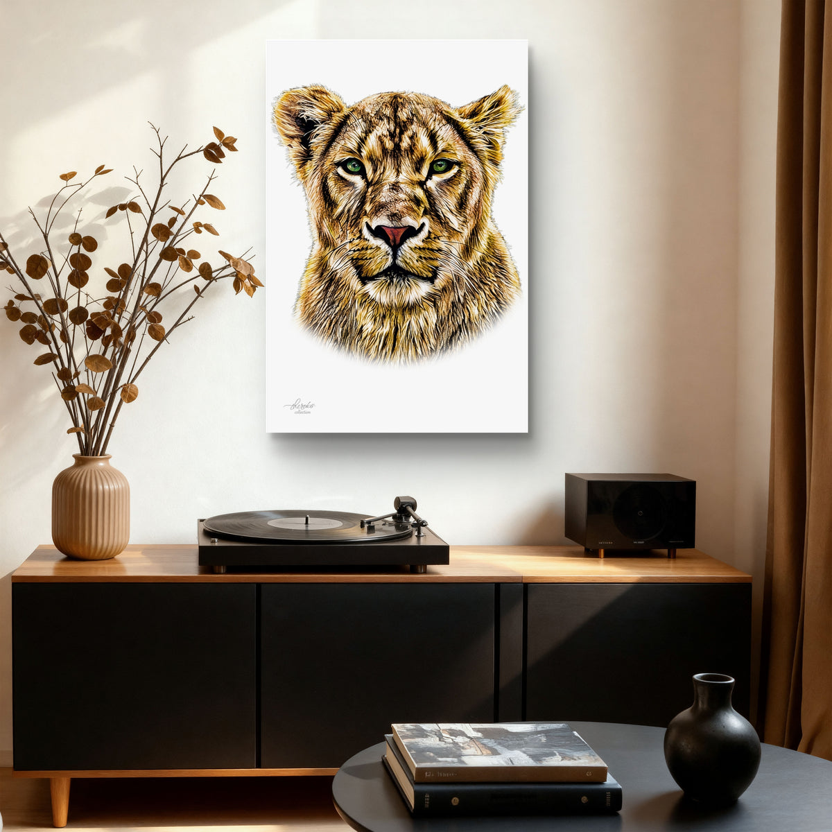 Lioness Satin Stretched Canvas Print