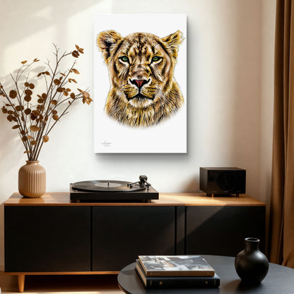 Lioness Satin Stretched Canvas Print