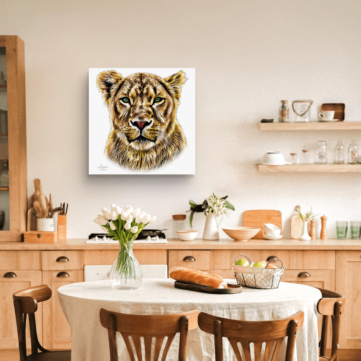 Lioness Satin Stretched Canvas Print