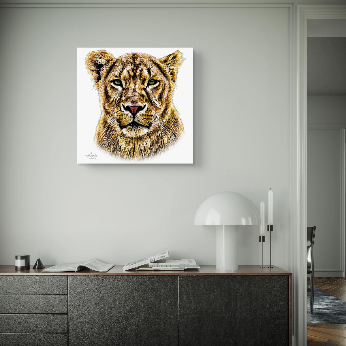 Lioness Satin Stretched Canvas Print