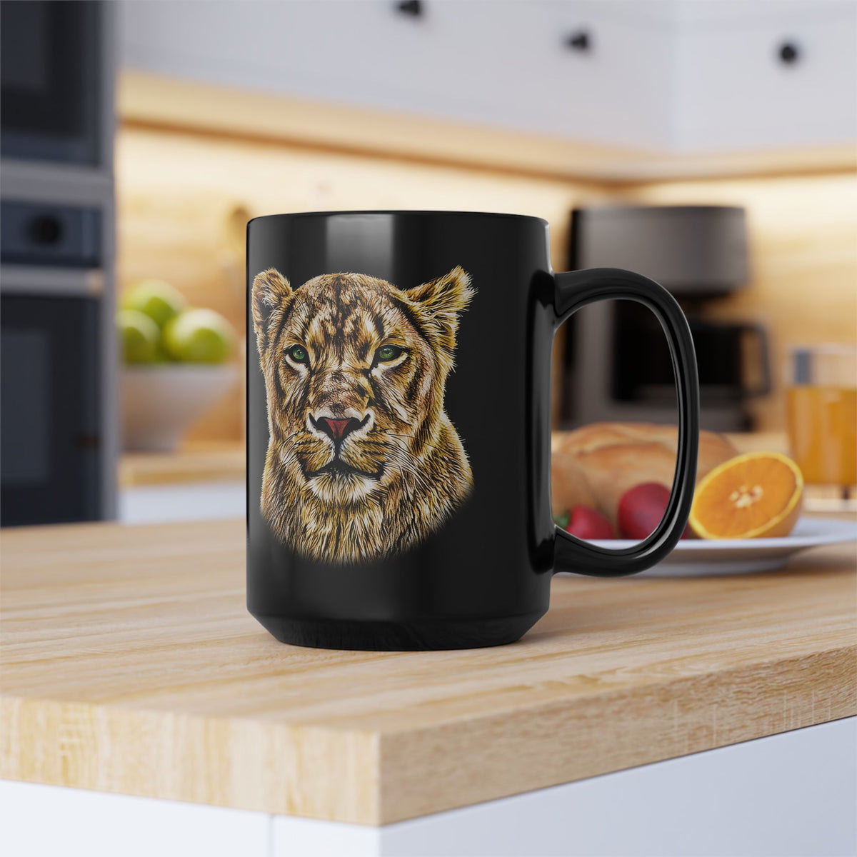 Lioness 15oz Large Black Ceramic Mug