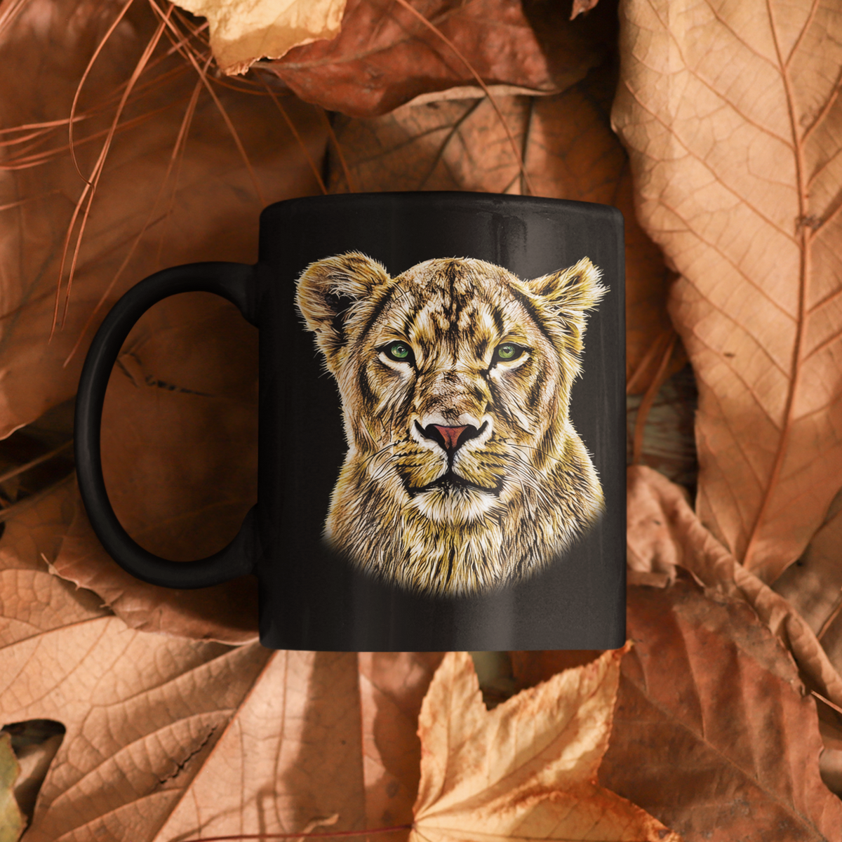 Lioness 15oz Large Black Ceramic Mug
