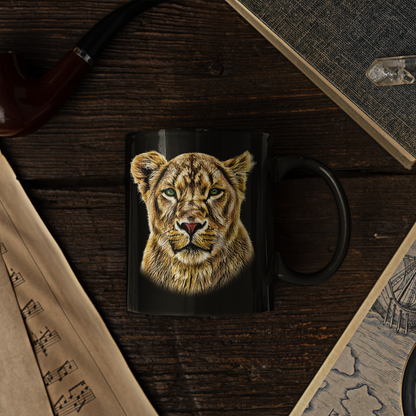 Lioness 15oz Large Black Ceramic Mug