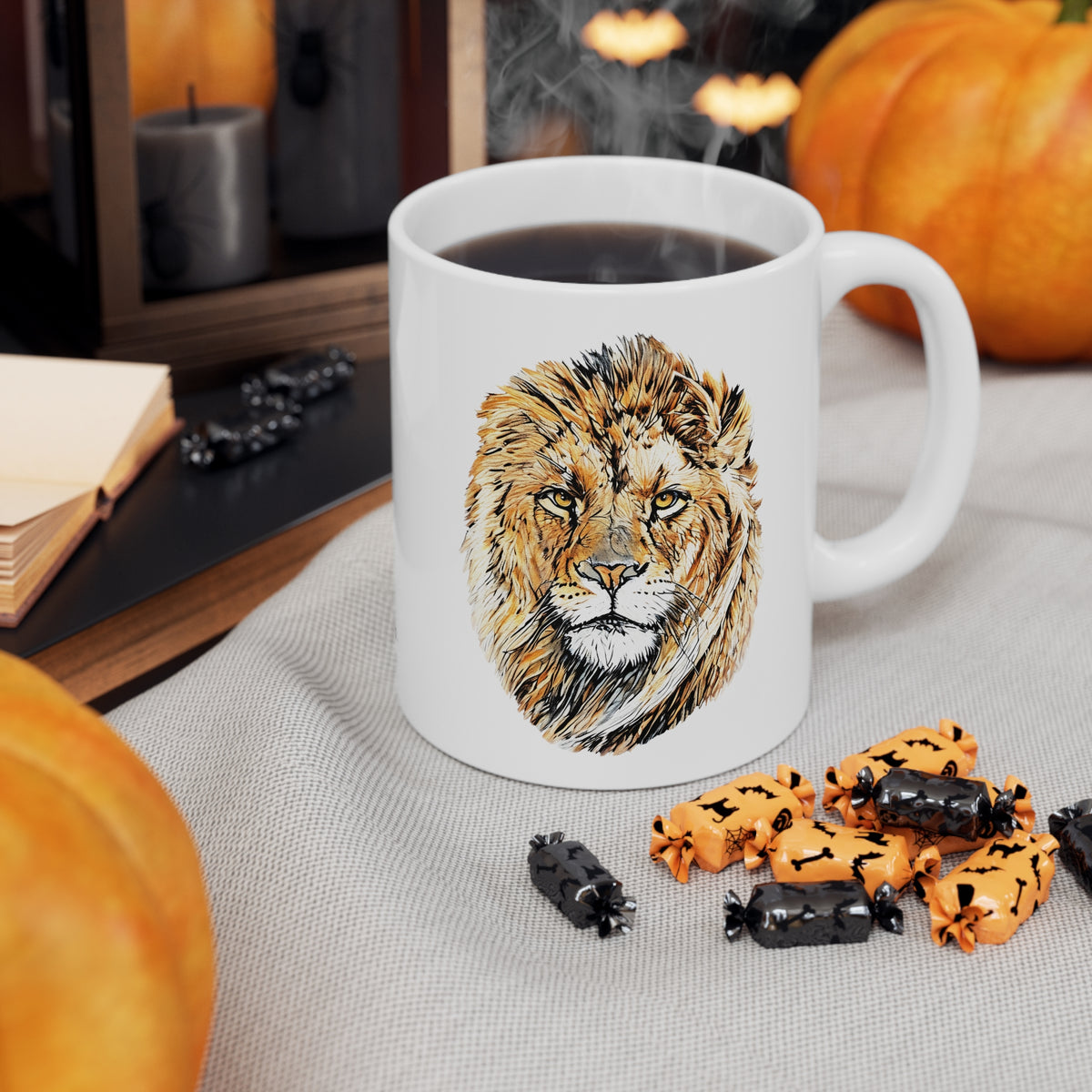 Male Lion White Ceramic 11oz Mug
