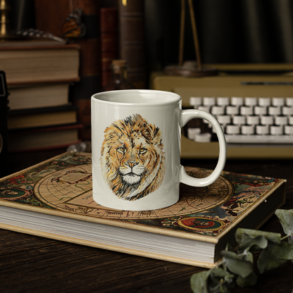 Male Lion White Ceramic 11oz Mug