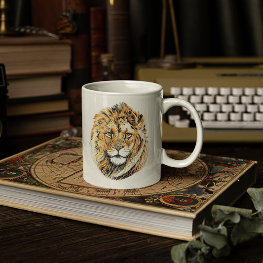 Male Lion White Ceramic 11oz Mug