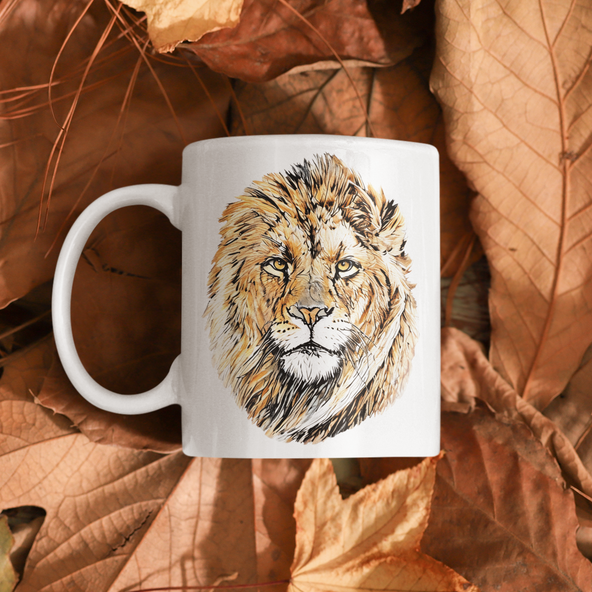Male Lion White Ceramic 11oz Mug