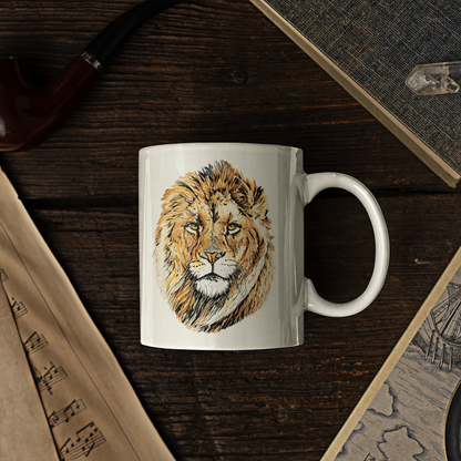Male Lion White Ceramic 11oz Mug