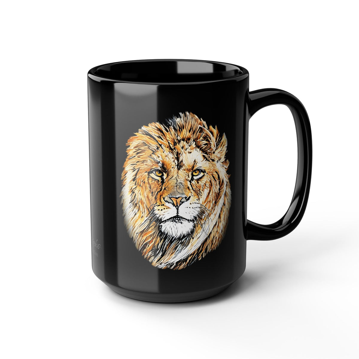 Lion 15oz Large Black Ceramic Mug