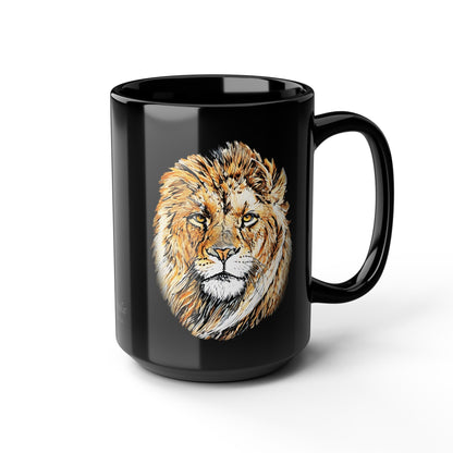 Lion 15oz Large Black Ceramic Mug